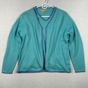 Studio 121 Sweater Womens Large Turquoise 100% Cashmere Cardigan Set Preppy